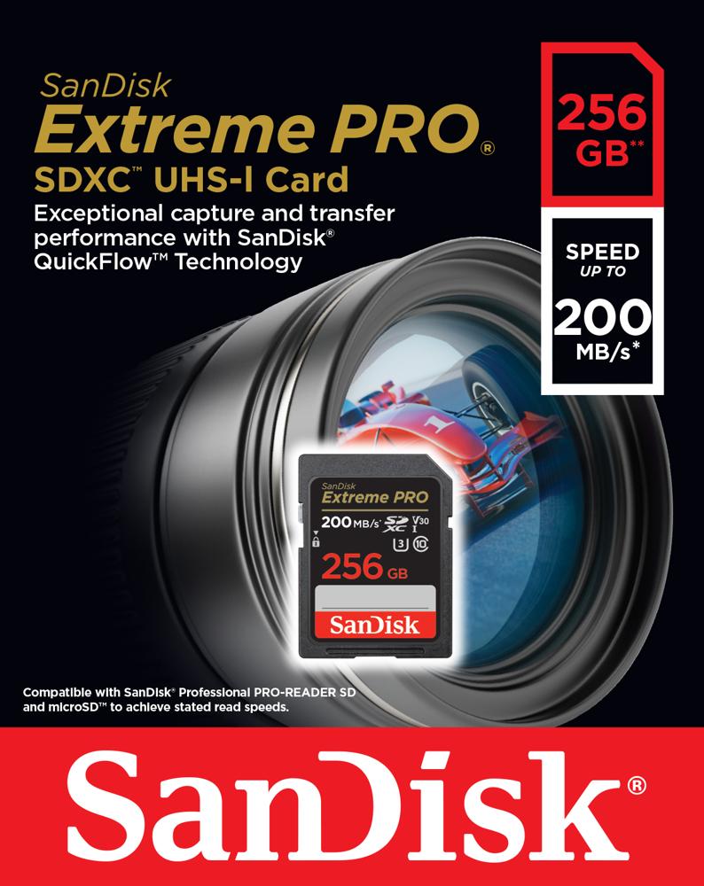 Karta pamięci SanDisk SDXC Extreme Pro 256GB (200MB/s) V30 UHS-I U3/SDSDXXD-256G-GN4IN