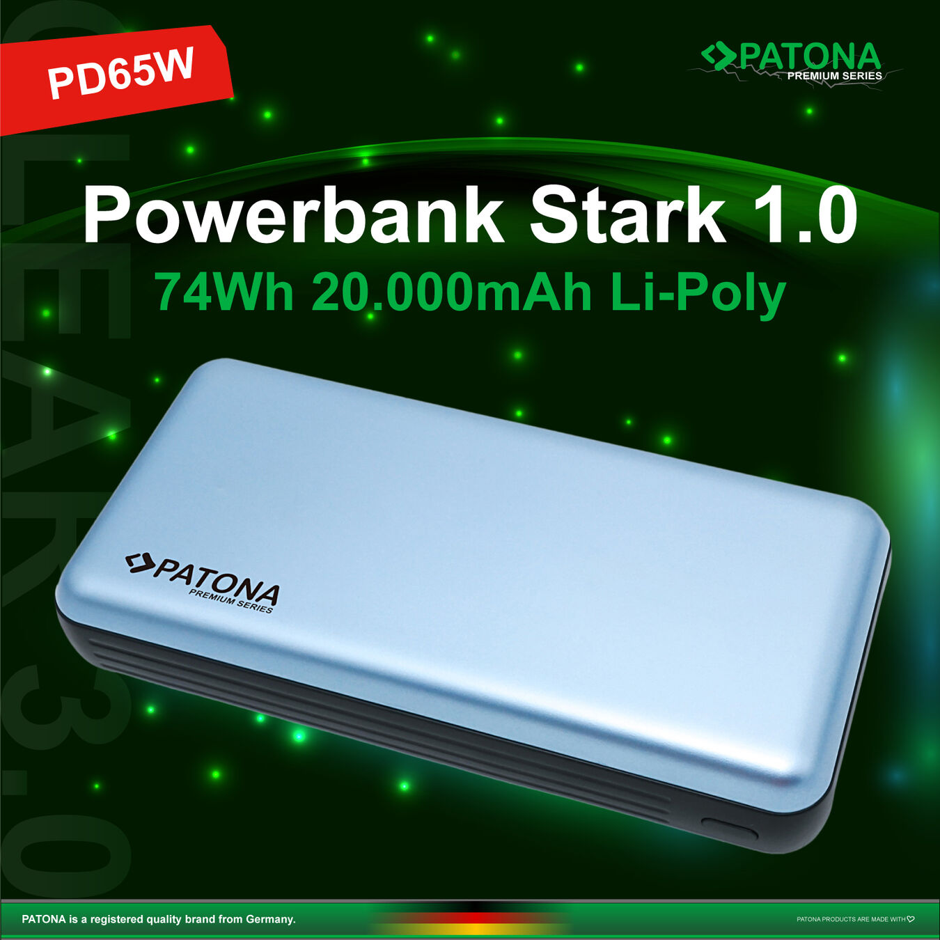 Powerbank Patona Stark 1.0 z 2 zintegrowanymi kablami ładującymi USB-C, Lightning/9991