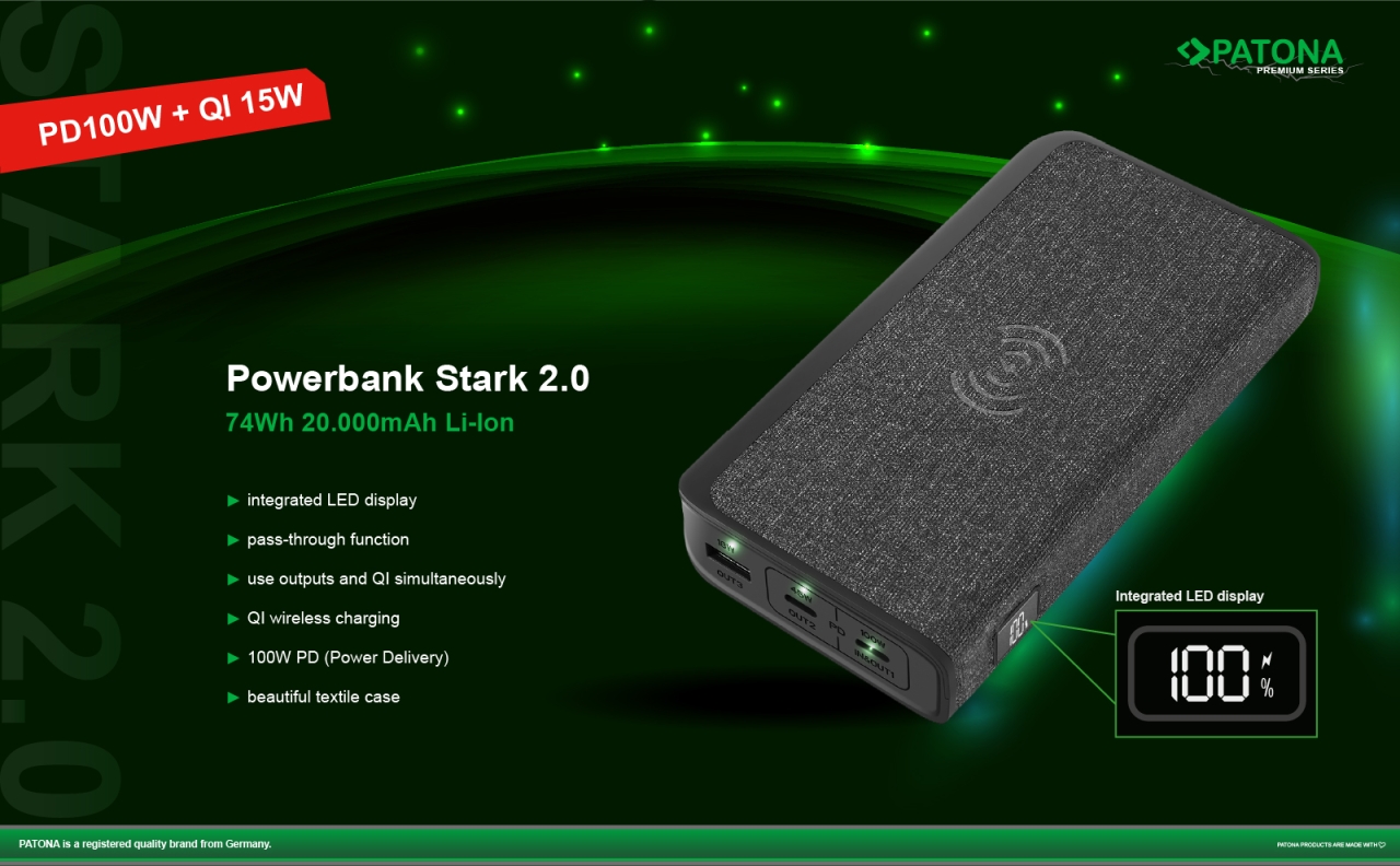 Powerbank Patona Stark 2.0 z ładowaniem indukcyjnym  Qi 15W/9987
