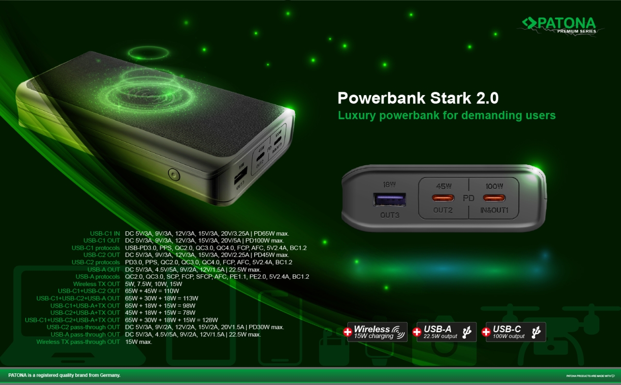 Powerbank Patona Stark 2.0 z ładowaniem indukcyjnym  Qi 15W/9987