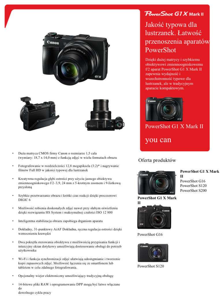 Aparat Canon PowerShot G1 X Mark II + wizjer elektroniczny EVF-DC1 + skórzany pokrowiec DCC-1820