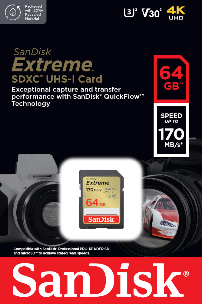 Karta pamięci SanDisk SDXC Extreme 64GB (170MB/s) V30 UHS-I U3/SDSDXV2-064G-GNCIN