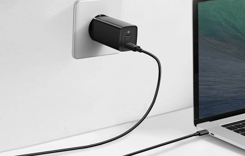 Ładowarka sieciowa Baseus GaN2 Lite, USB-A + USB-C, 65W, EU (czarna)