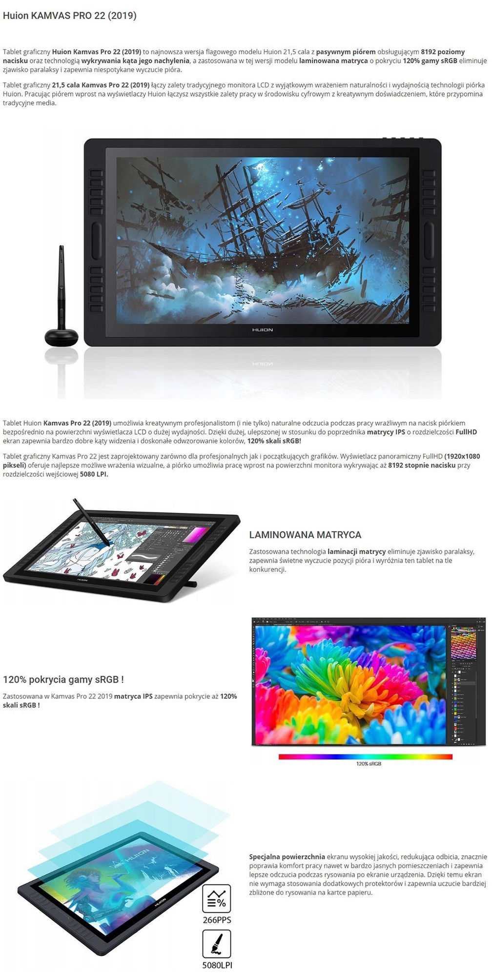 Tablet graficzny LCD 21,5" Huion KAMVAS PRO 22 (2019) - outlet