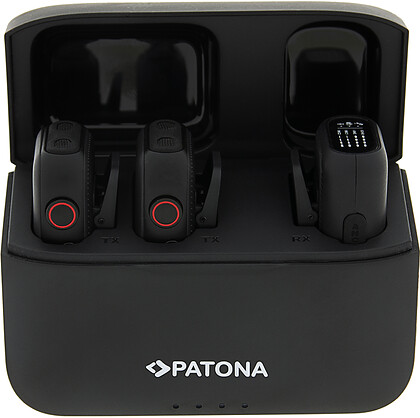 PATONA Premium Bezprzewodowy system mikrofonowy do smartfonów i kamer cyfrowych z etui ładującym (9877)  - Oferta EXPO2024