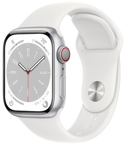 Apple Watch Series 8 GPS + Cellular 41mm koperta z aluminium w kolorze srebrnym z paskiem sportowym w kolorze białym - Oferta EXPO2024