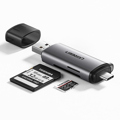 UGREEN czytnik kart CM185 2w1 USB + USB-C kart SD + microSD (szary) 50706