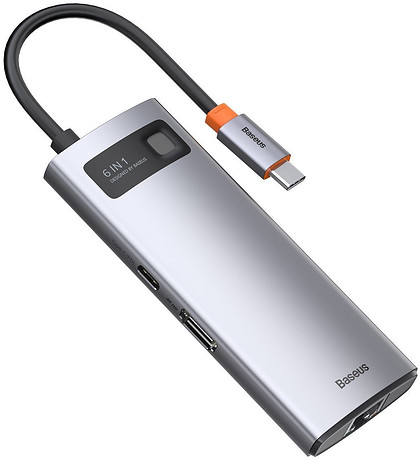 Adapter HUB 6w1 Baseus Metal Gleam Series, USB-C do 3x USB 3.0 + HDMI + USB-C PD + Ethernet RJ45
