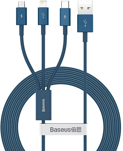 Kabel USB 3w1 Baseus Superior Series, USB do micro USB / USB-C / Lightning, 3.5A, 1.5m niebieski (CAMLTYS-03)